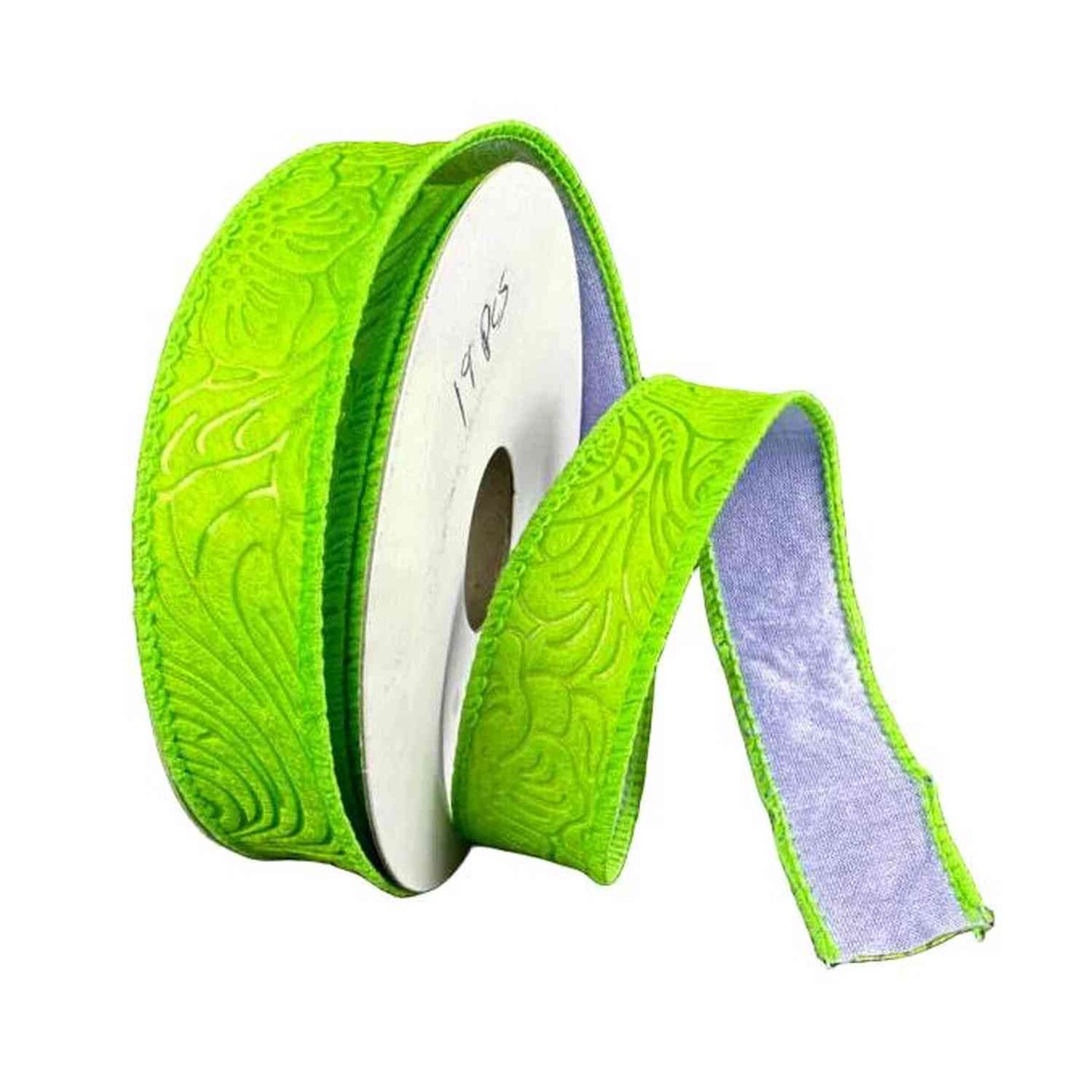 7/8in Flower Breeze & Dupioni Ribbon: Lime & Lavender (10 Yards)