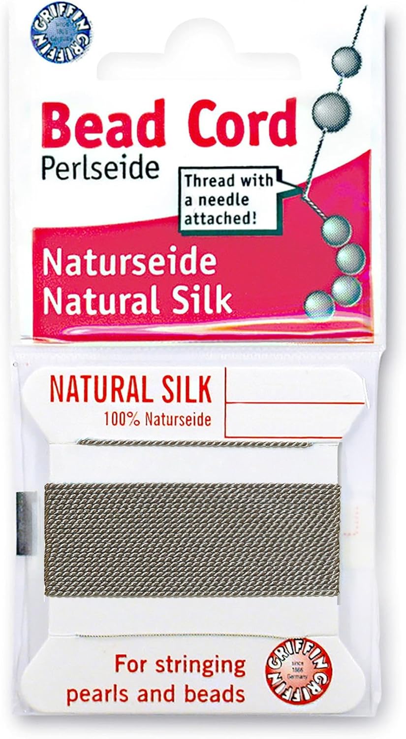 Griffin Silk Bead Cord Perlseide – Size Assortment 0-16 – 2 Meters per Card – Stainless Steel Needle Attached – for Knotting Pearls, Gemstones, Crystals and Beads