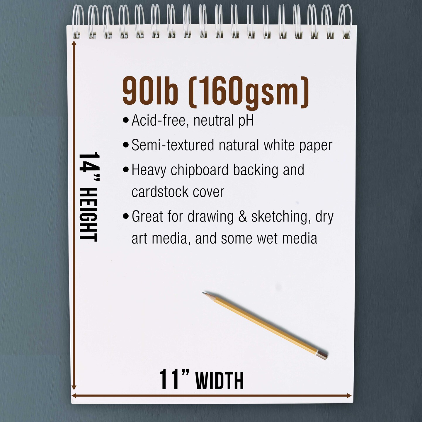 11"x14" Premium Heavy-Weight Paper Spiral Bound Sketch Book: 90 Pound (160gsm), 30-Sheet Drawing Pad (2 Pack)