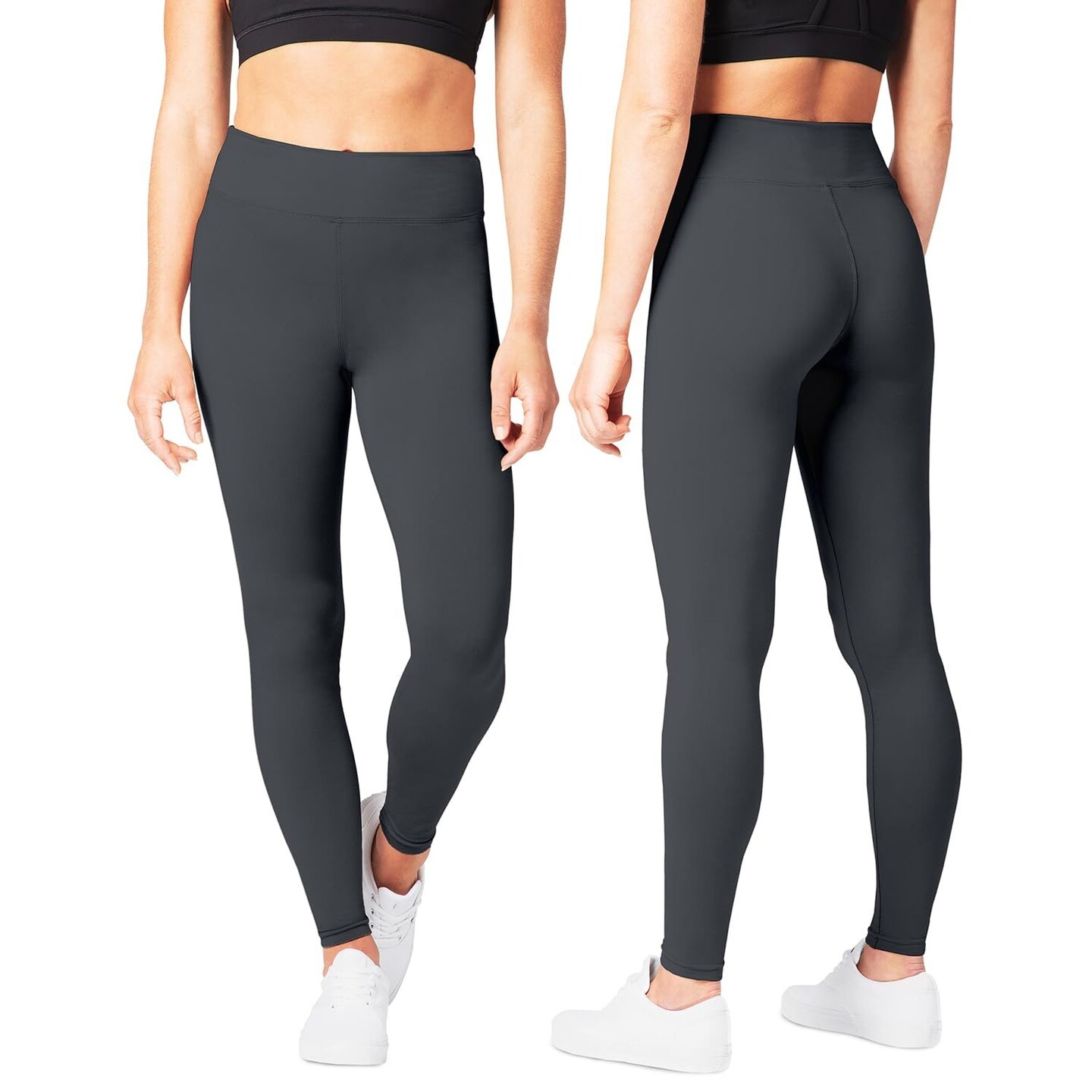 SATINA High Waisted Leggings for Women - Capri, Full Length, Fleece and with Pockets Women's Leggings - New Charcoal Grey