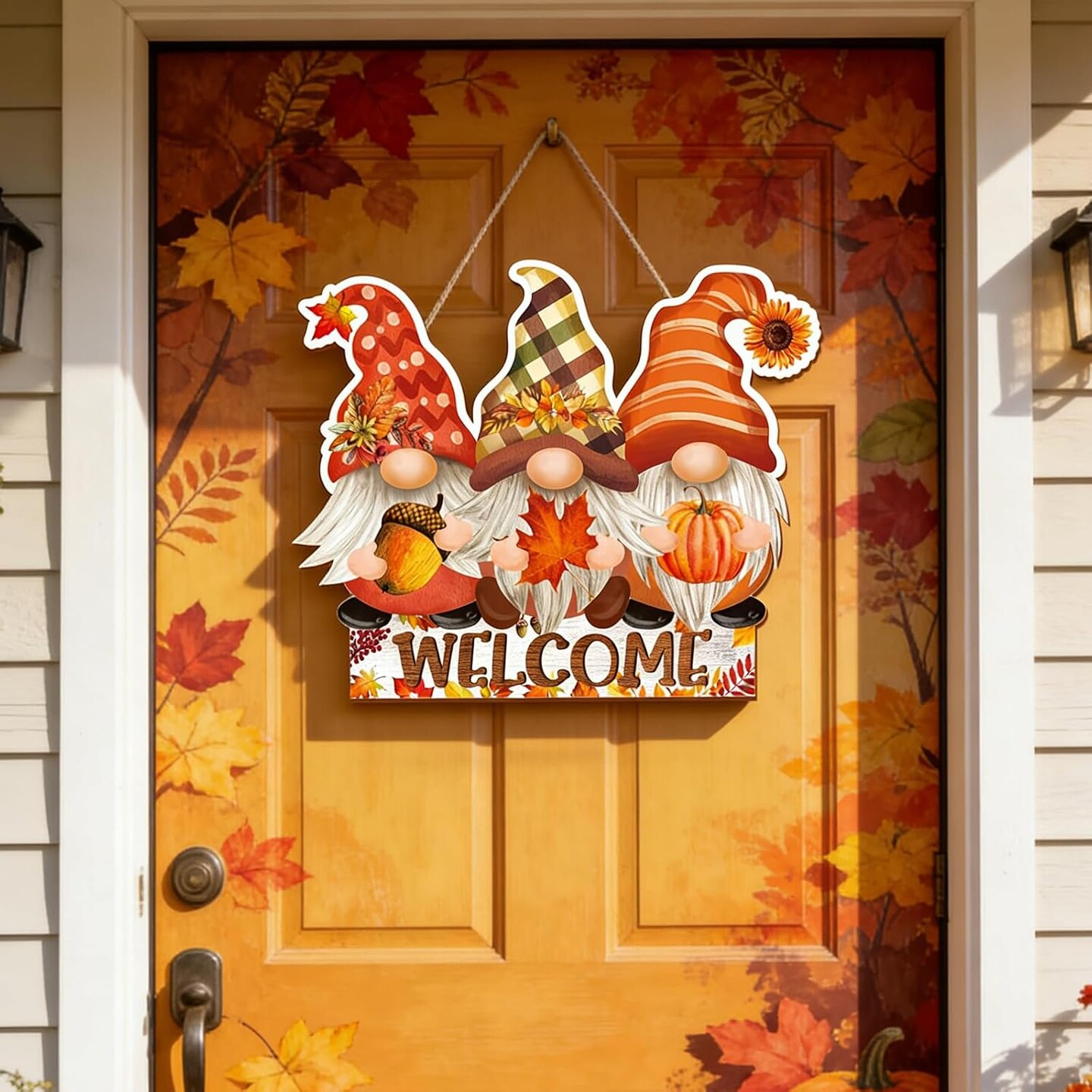 どんぐりアート♡welcomeオブジェ＆端午の節句オブジェ2点♡ Fall Wooden Gnome Welcome Sign 13.8x11.4 Inch – Rustic Farmhouse
