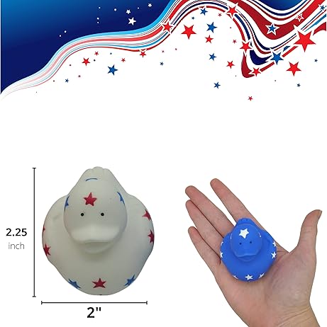 4E&#x27;s Novelty 24 Pack Patriotic Rubber Duck - 2&#x22; Jeep Ducks for Ducking, Duck Party Favors 4th of July