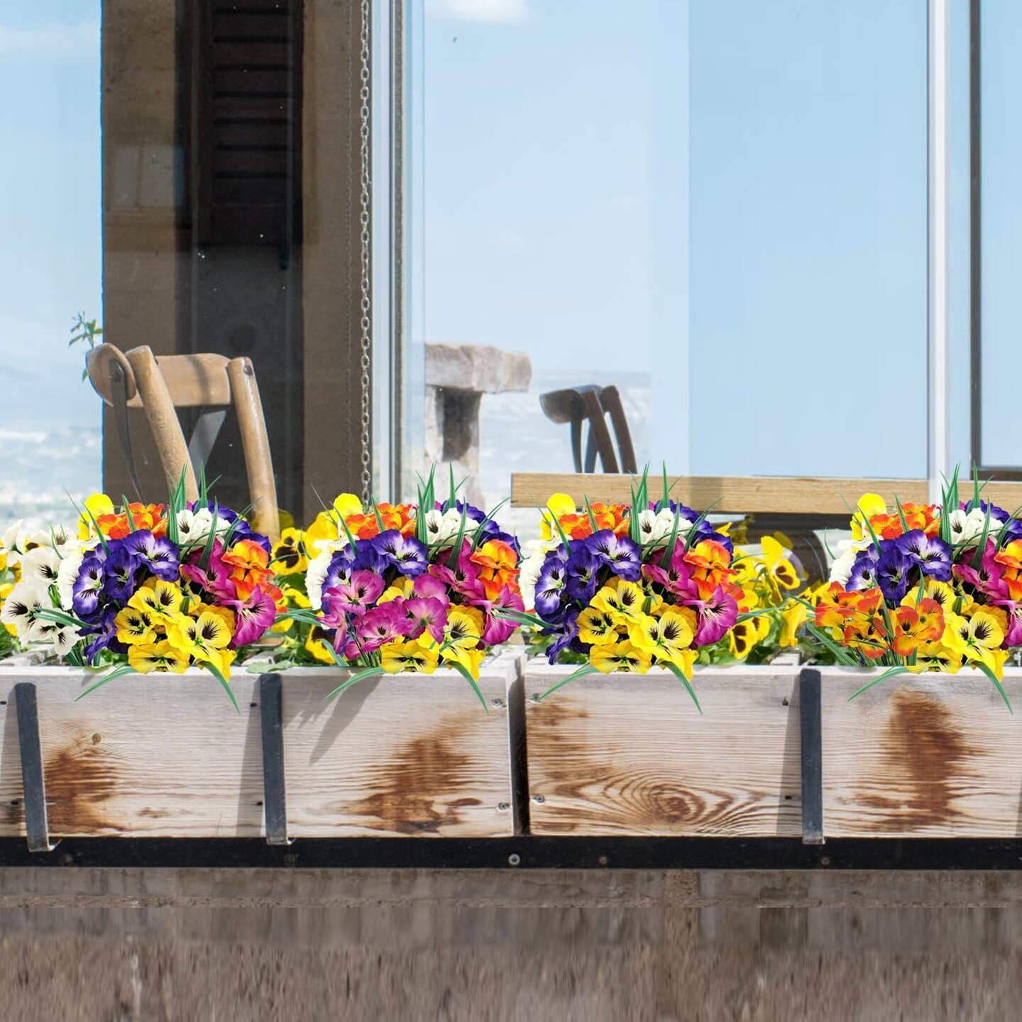 10 Bundles UV-Resistant Artificial Pansy Flowers for Indoor & Outdoor Décor (Multicolor)