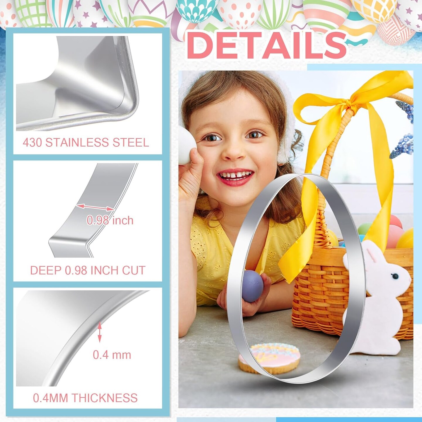 2 Pcs Large Easter Cookie Cutters 8" Extra Large Bunny and Egg Stainless Steel Giant Cookie Cutter for Easter Holiday Baking