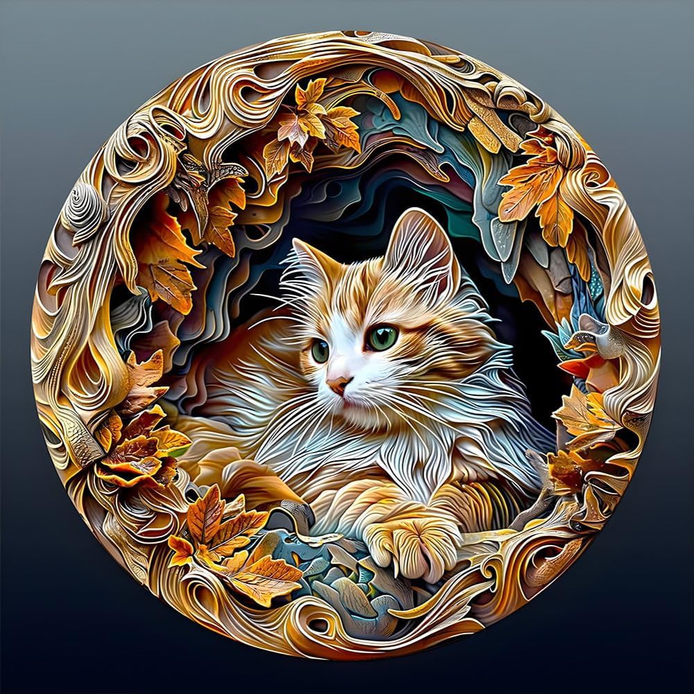 Diamond Painting Kits for Adults Cat, 5D DIY Diamond Art Kits for Beginners Round Full Drill Diamond