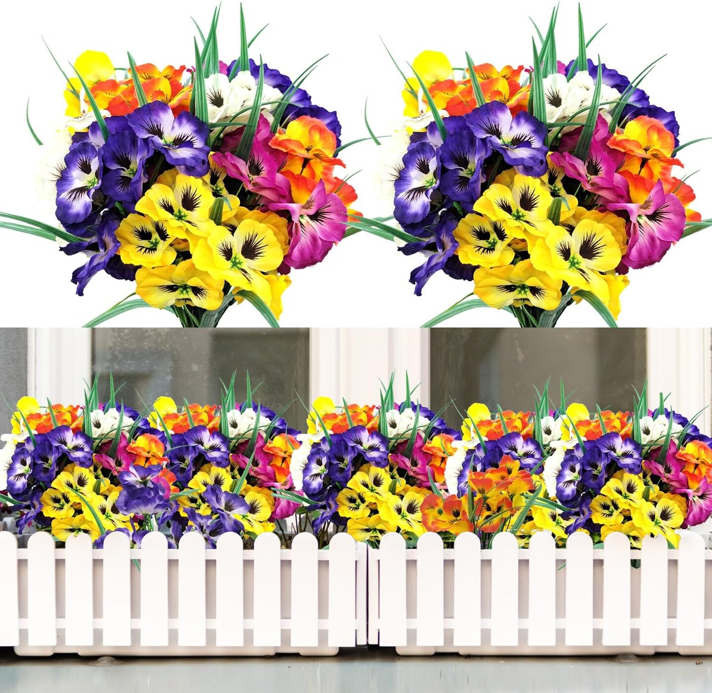 10 Bundles UV-Resistant Artificial Pansy Flowers for Indoor & Outdoor Décor (Multicolor)