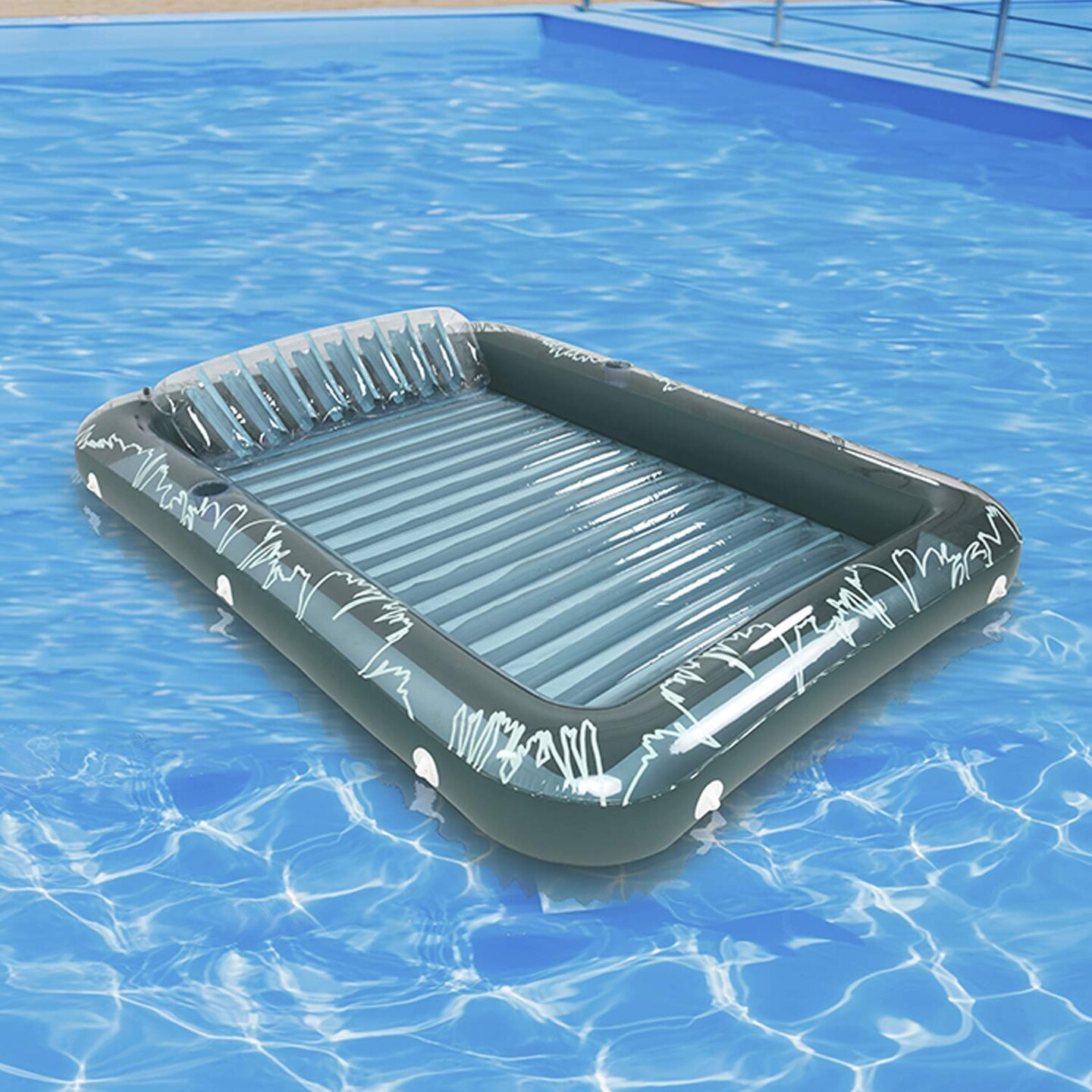 Inflatable Pool Float with Drink Holder | 80&#x22;L x 58&#x22;W x 9&#x22;H | Blue (Clear)