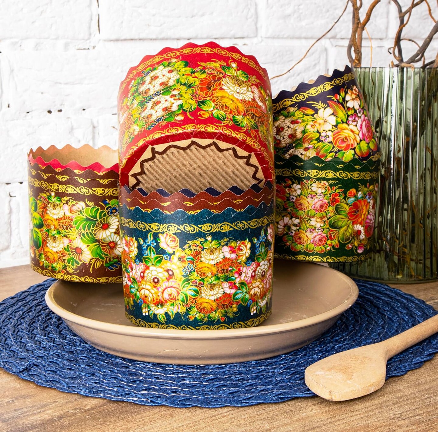 15 oz Easter Bread Baking Paper Molds | 12 Pack | Easter Bread Paper Mold Design- Non Stick Kulich Paska Mold Panettone Paper Mold Large Easter Bread Kulich Molds W5.1xH3.35 in