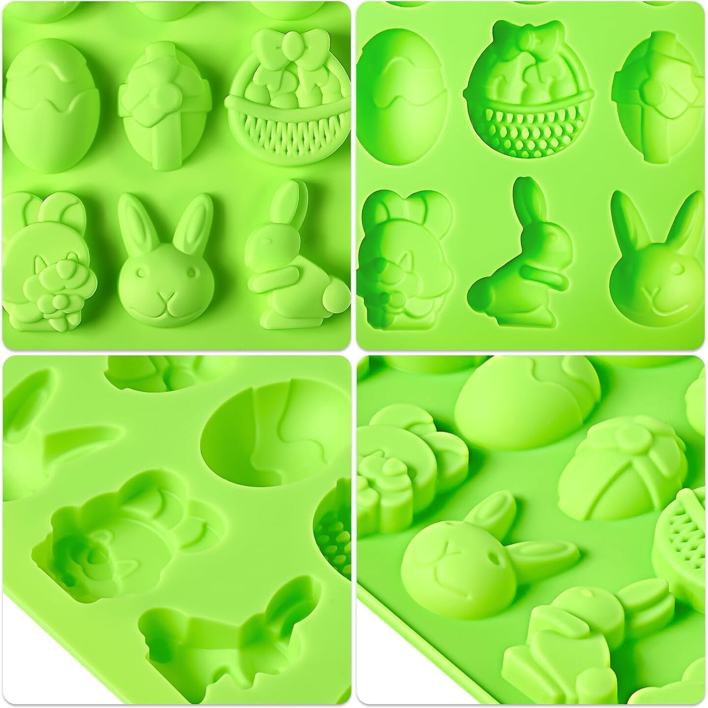 Easter Silicone Chocolate Molds, 4 Packs Egg Rabbit Bunny Shaped Candy Mold Non Stick Baking Pan for DIY Chocolate, Fondant, Gummy, Jelly, Hot Chocolate Bomb, Cake Topper