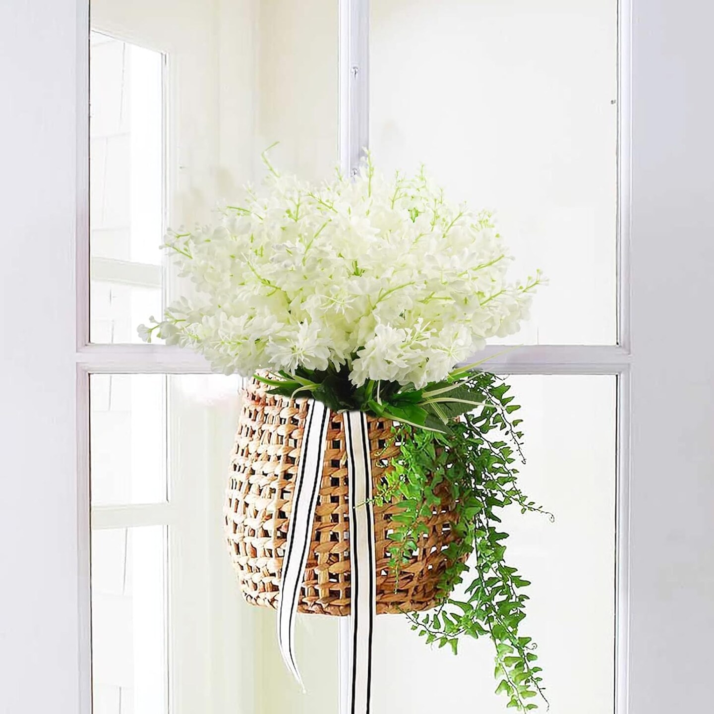 6Pcs Artificial Fake Silk Wisteria Flowers, 13.7&#x27;&#x27; Faux Hyacinth Flowers for Home Garden Outdoor Cemetery Grave Fences Spring Summer Decor Floral Arrangements, White