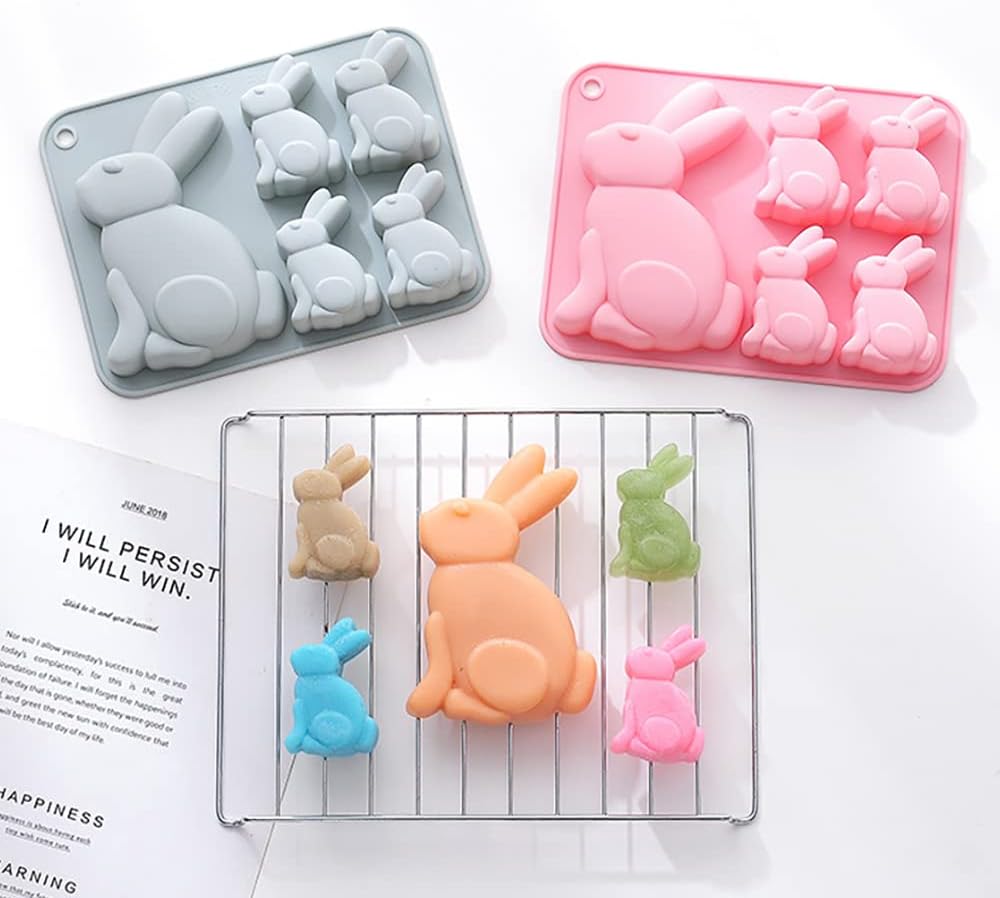 2-Pack Easter Bunny Chocolate Molds Set, 3D Cute Easter Bunny Silicone Mold for Baking Easter Treats Chocolate, Cake, Jelly, Fudge, Pudding