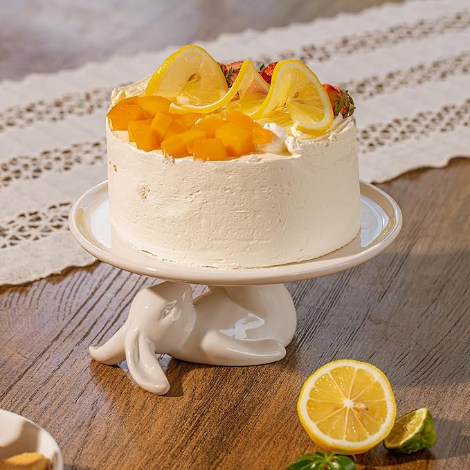 Cupcake Stand, Easter Decorations, Ceramic Dessert Plates for Eggs and Cookies, Bunny Candy Dish Gifts, 8.3 Inch White