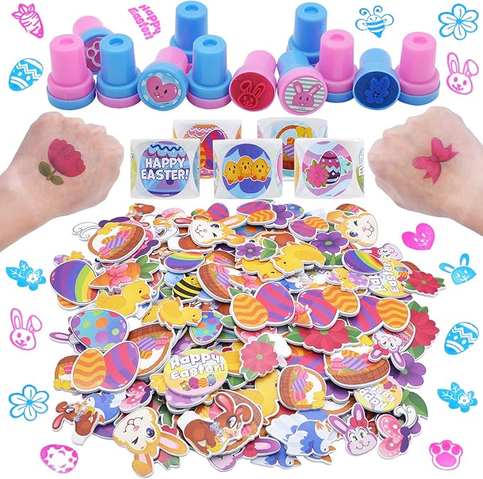 1000 Easter Arts &#x26; Crafts with Stickers Rolls, Stampers, foam stickers, and Temporary Tattoos for Easter Basket Stuffers, Egg Fillers, Egg Hunt Party, and Classroom Events