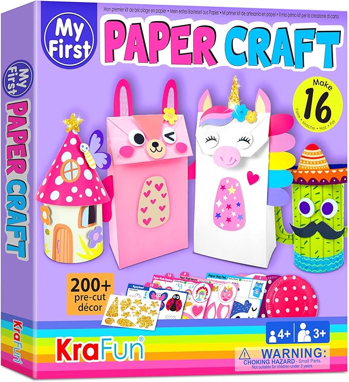 My First Unicorn Bunny Paper Craft Kit for Toddlers and Girls Age 3-8 Years Old, Include 18 Cute DIY Arts and Crafts Projects, Organized Art Activities Supplies Box Preschool Creative Toys