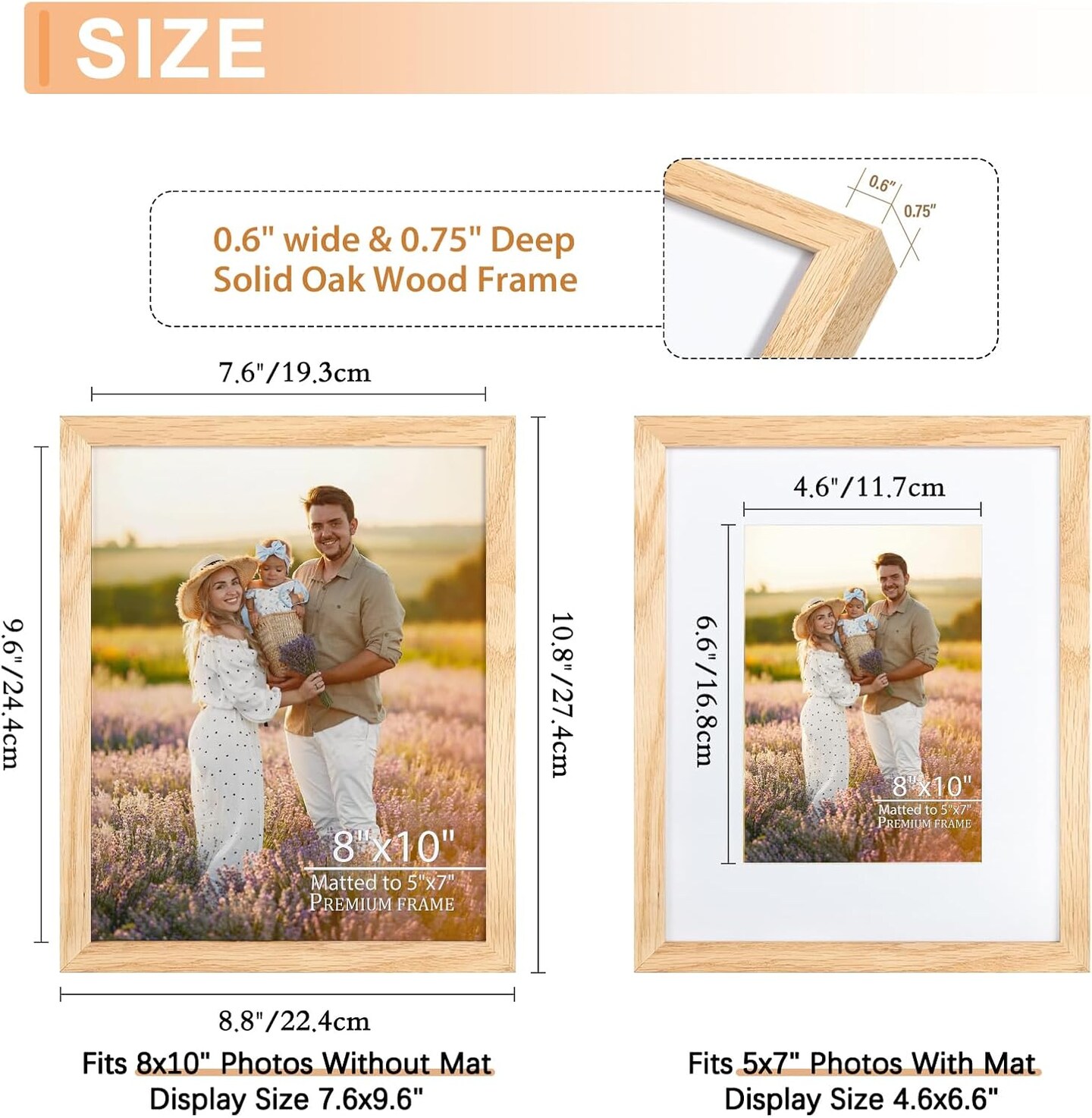 8x10 Picture Frame with Mat Set of 4,Solid Oak Wood 8 x 10 Photo Frame