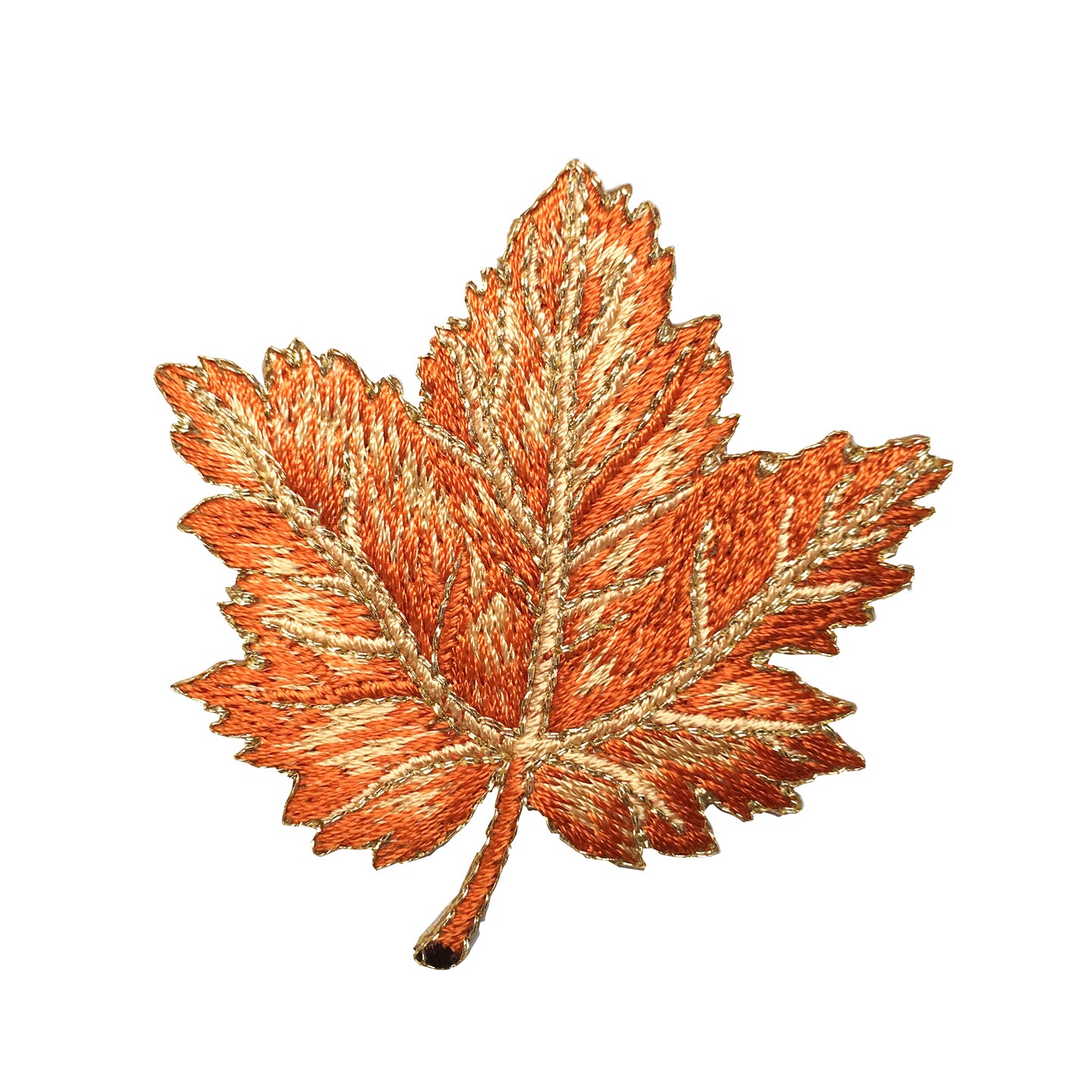 Elegant Tan Maple Leaf Patch &#x2013; Gold Accents, Iron-On (2.38&#x22; x 2.38&#x22;)