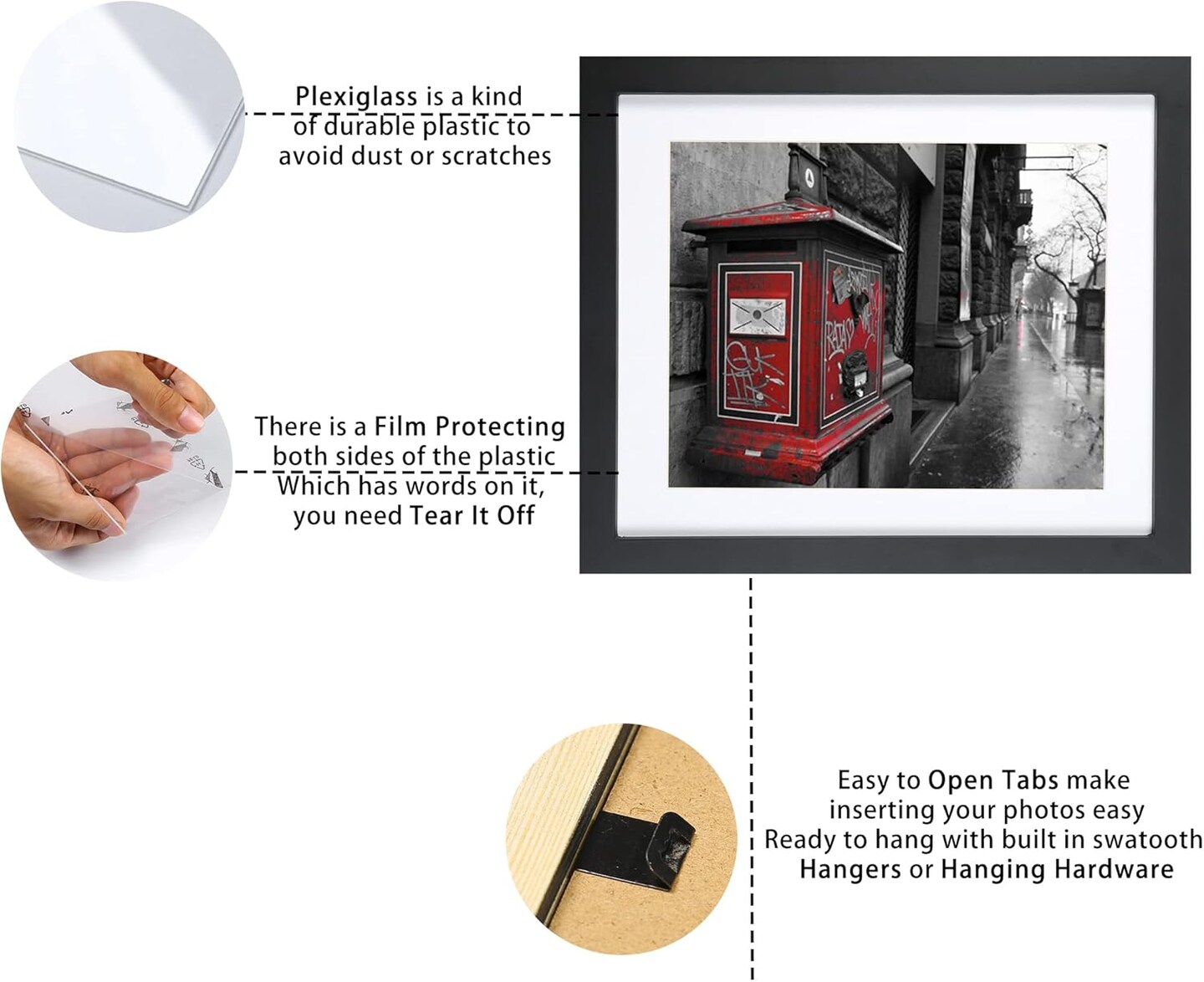 10x12 Picture Frames Black, Solid Wood Display Pictures 8x10 with Mat or 10x12 Without Mat