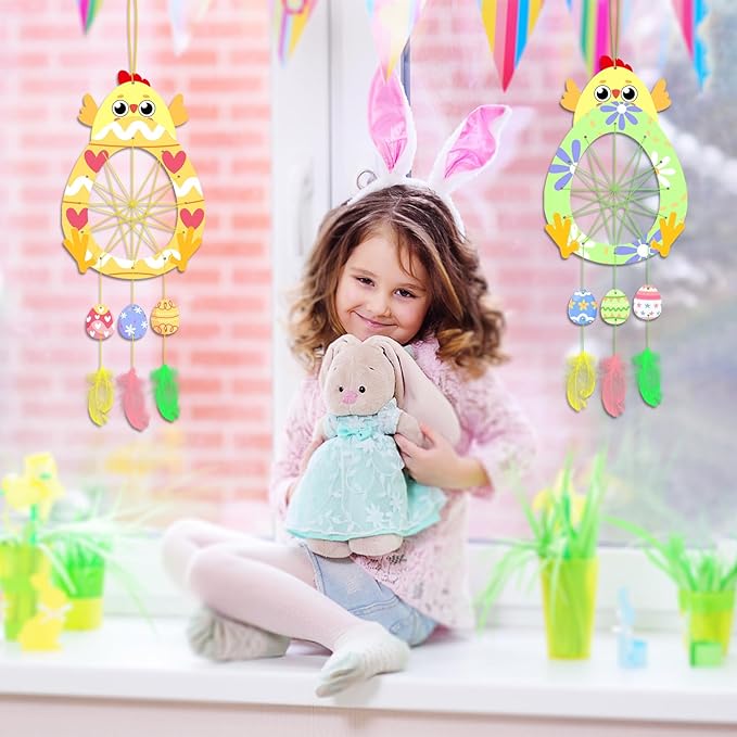 5 Pack Easter Chick Craft for Kids Paint You Own Chick Dream Catcher Craft Kit for Kids DIY Coloring Wooden Easter Arts and Crafts for Art Activity Project Project Easter Decoration