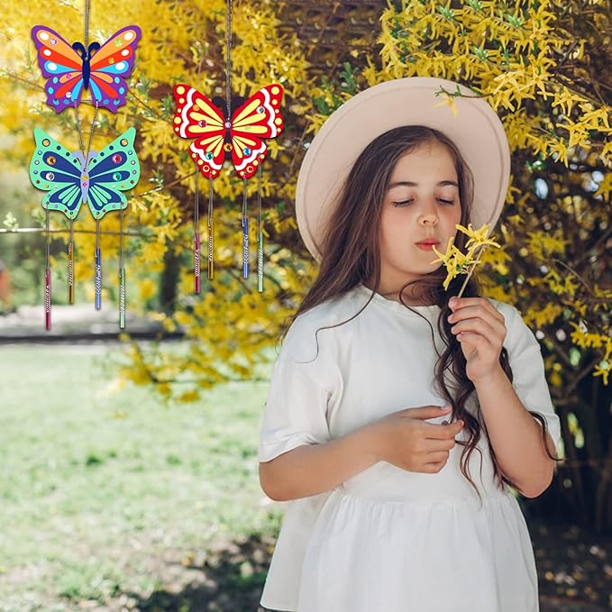 8 Pack Butterfly Wind Chime Kits for Kids Make Your Own Butterfly Wind Chimes Wooden Arts and Crafts Ornaments DIY to Paint Butterfly Craft for Fall Art Activity Birthday Decoration