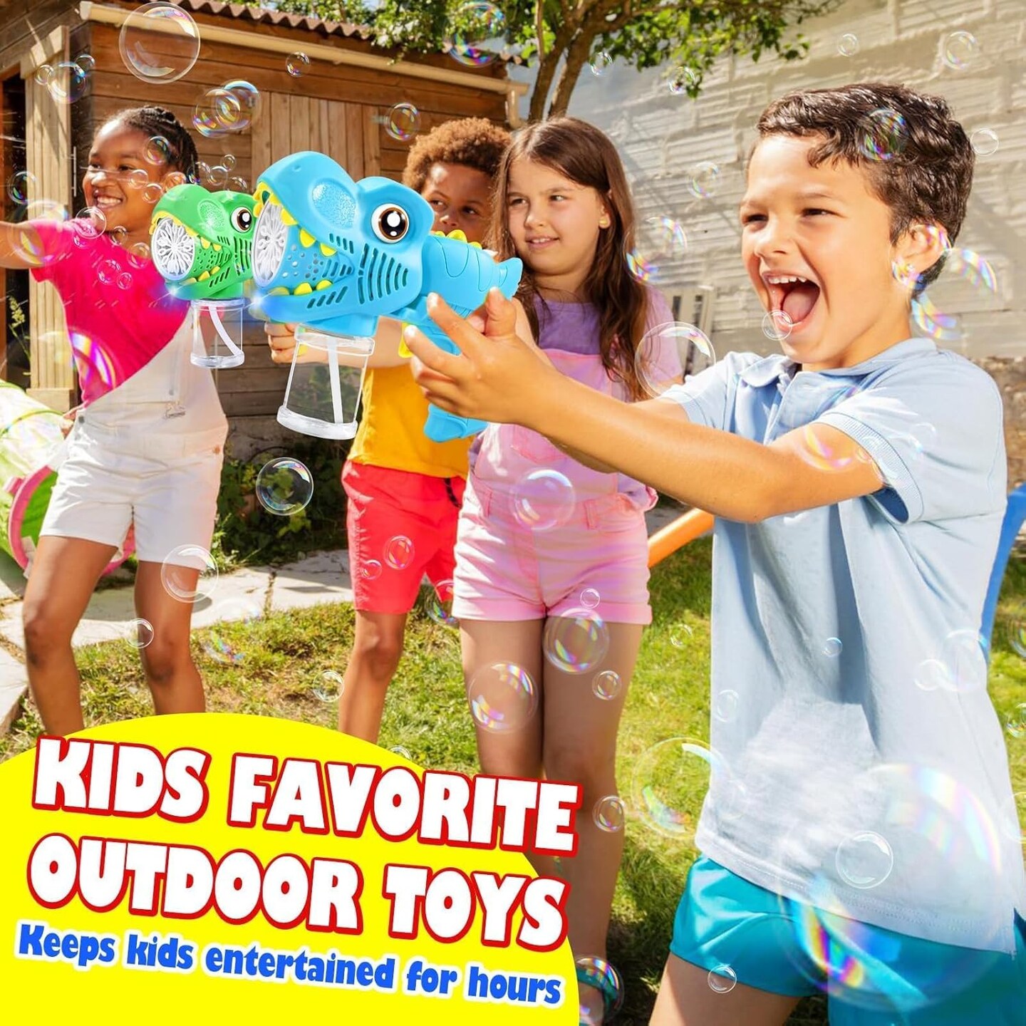 Kids Bubble Gun 2 Pack Dino Bubble Machine Gun for Toddlers with 4 Bubbles Solution Automatic 13-Hole Bubbles Blower Maker Bubbles for Kids Party Favors Stocking Stuffers Birthday Gift for Boys Girls