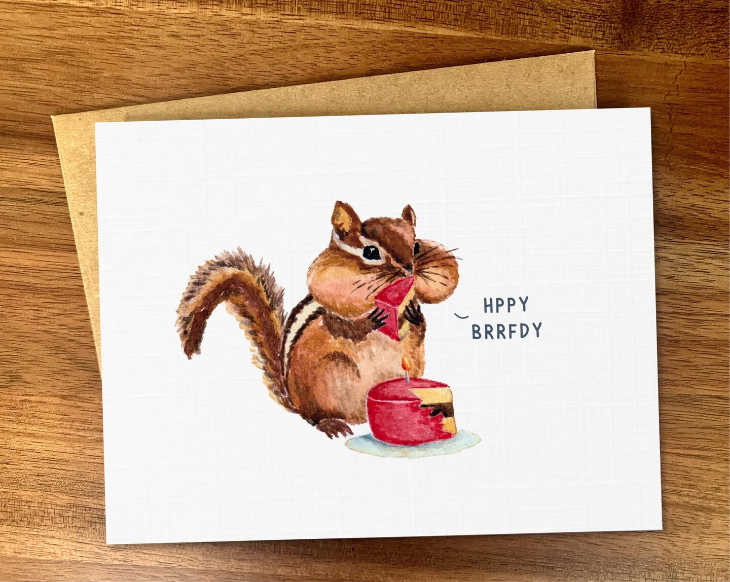 Cute chipmunk watercolor birthday card, Funny happy birthday handmade card, Bday animal card, Woodland animals birthday gift, Blank inside