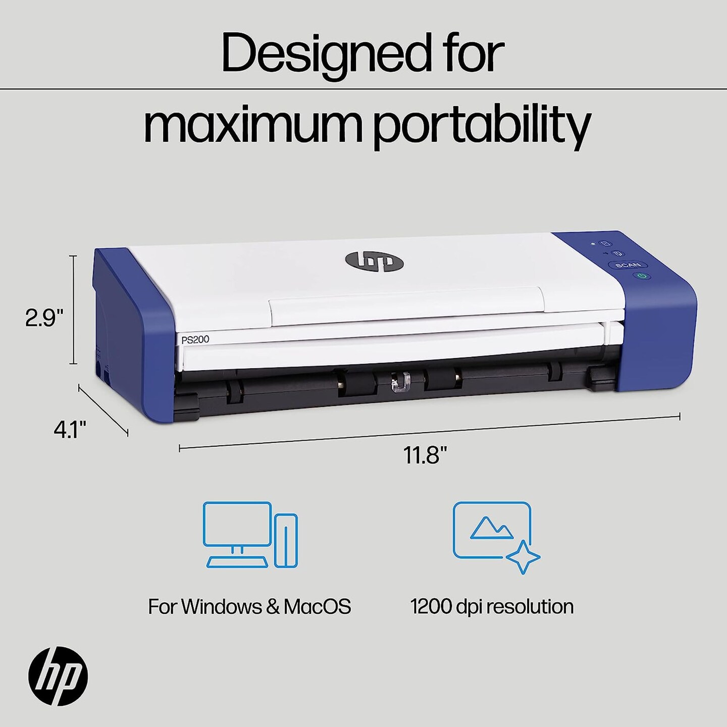 HP Desktop Scanner, Compact Duplex Document Scanner with Feeder, Portable Mobile Scanner, HPPS200