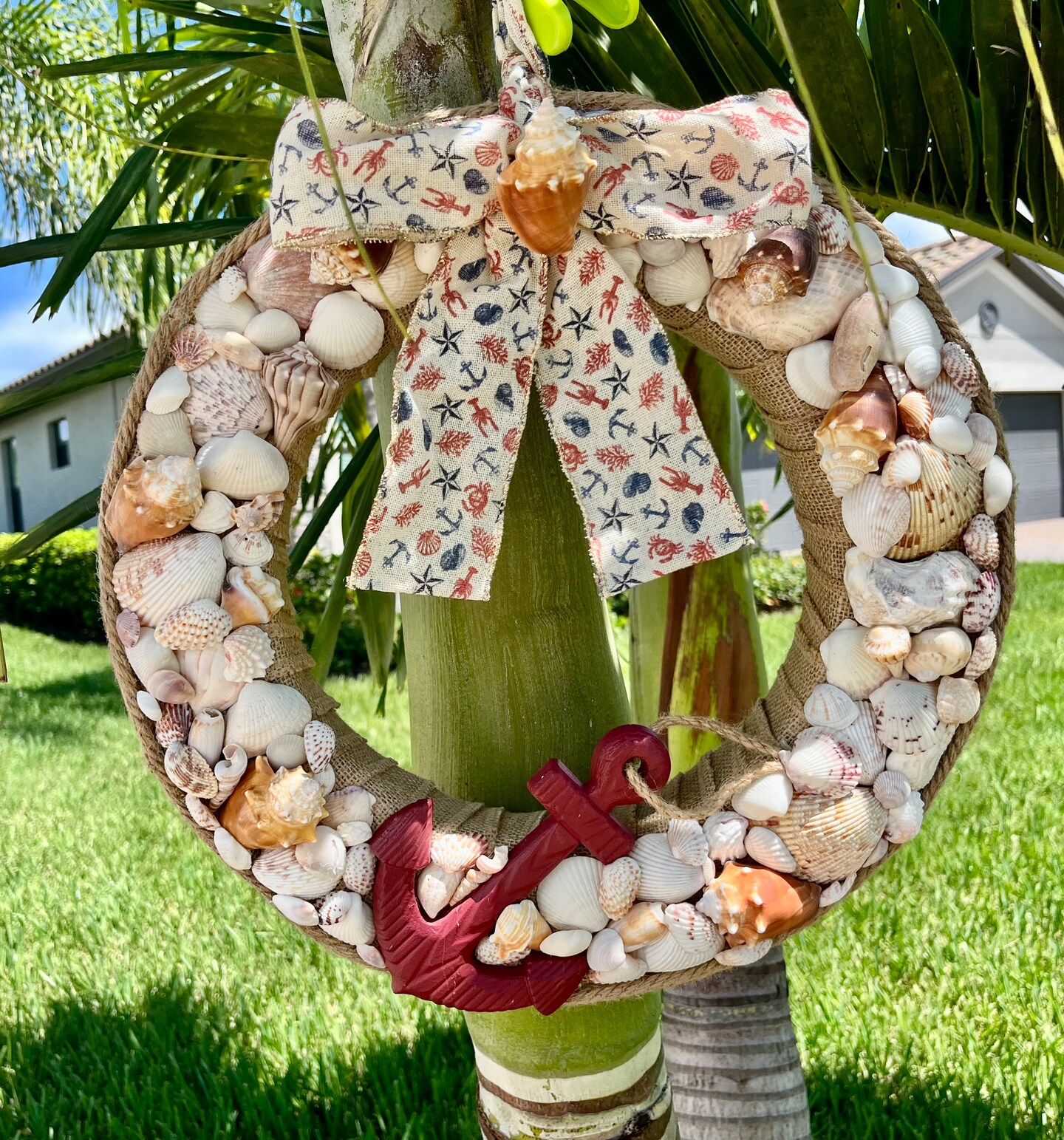 Seashell Wreath; Nautical Decor; Anchor Door; Coastal Style Living