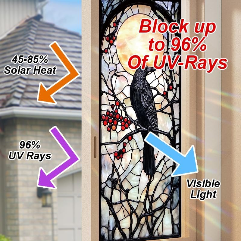 Stained Glass - Style Raven Window Film Decals - 17.71x39.97 Inch