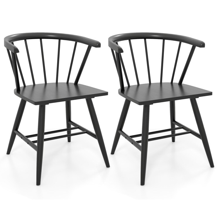 Set of 2 Windsor Dining Chair Mid-Century Modern Black Kitchen Chairs, Rubberwood Frame