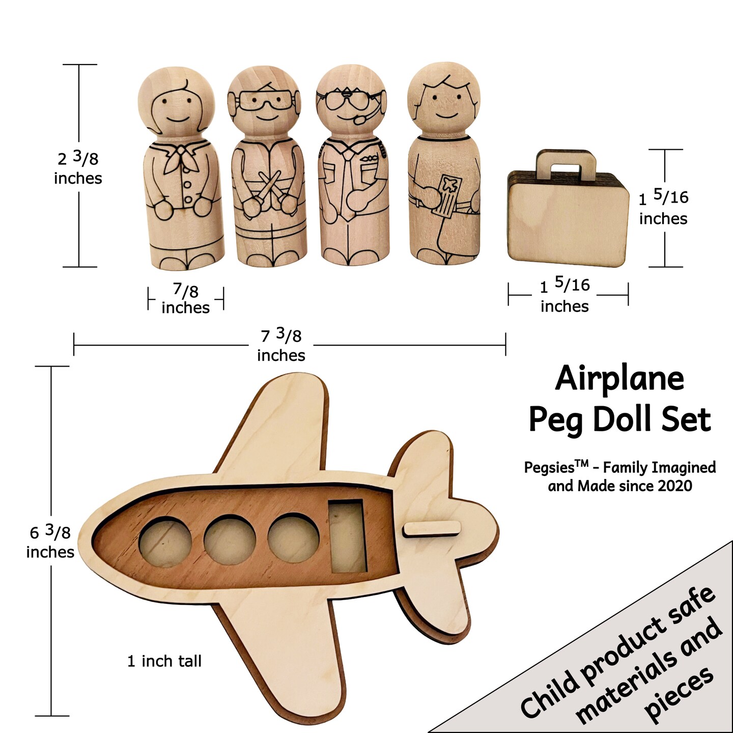 Airplane Peg Doll Set by Pegsies&#x2122;