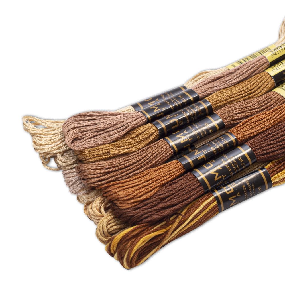 12 Pieces | Premium Embroidery Thread | 100% Egyptian Cotton Premium Skeins | Cross Stitch Embroidery Floss | Oeko TEX Certified Stranded Cotton (Brown Tones)