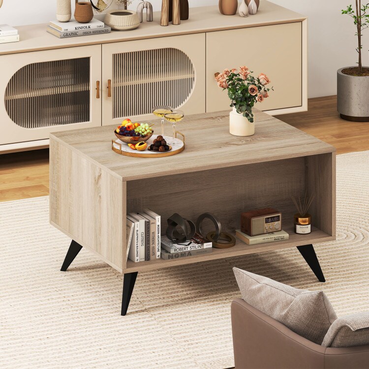 Modern Farmhouse Coffee Table with Storage Compartment for Home