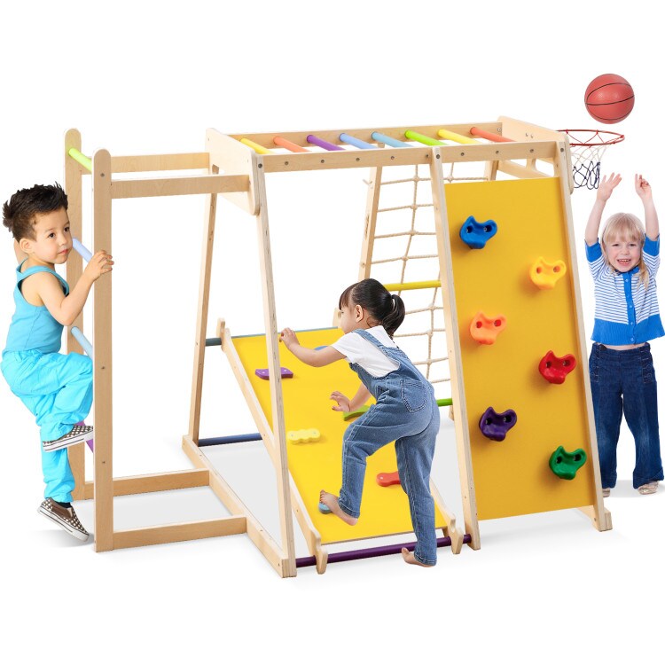Kids 6-in-1 Indoor Jungle Gym with Slide, Climbing Ramp, and Ball Play for Ages 3-14