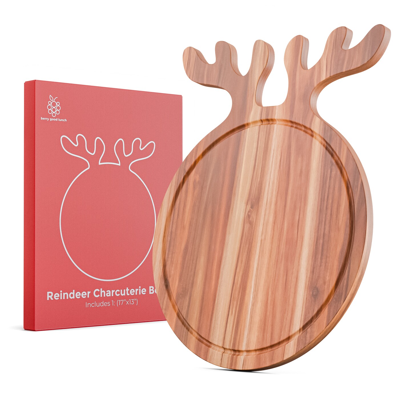 Reindeer Charcuterie Board – Acacia Wood Christmas Serving & Cutting Board (17x13in)
