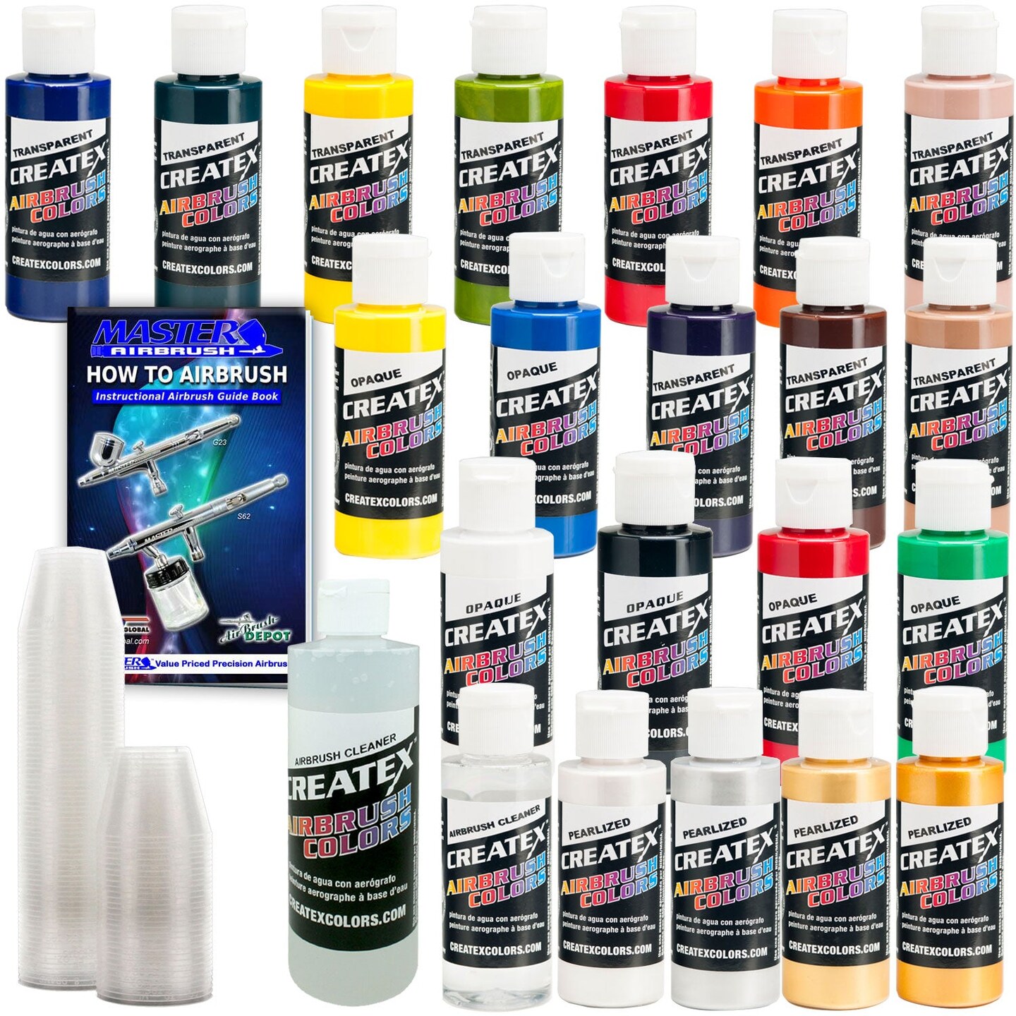 20 Color Airbrush Paint Set with Cleaner &#x26; Mixing Cups, 2 oz. Bottles