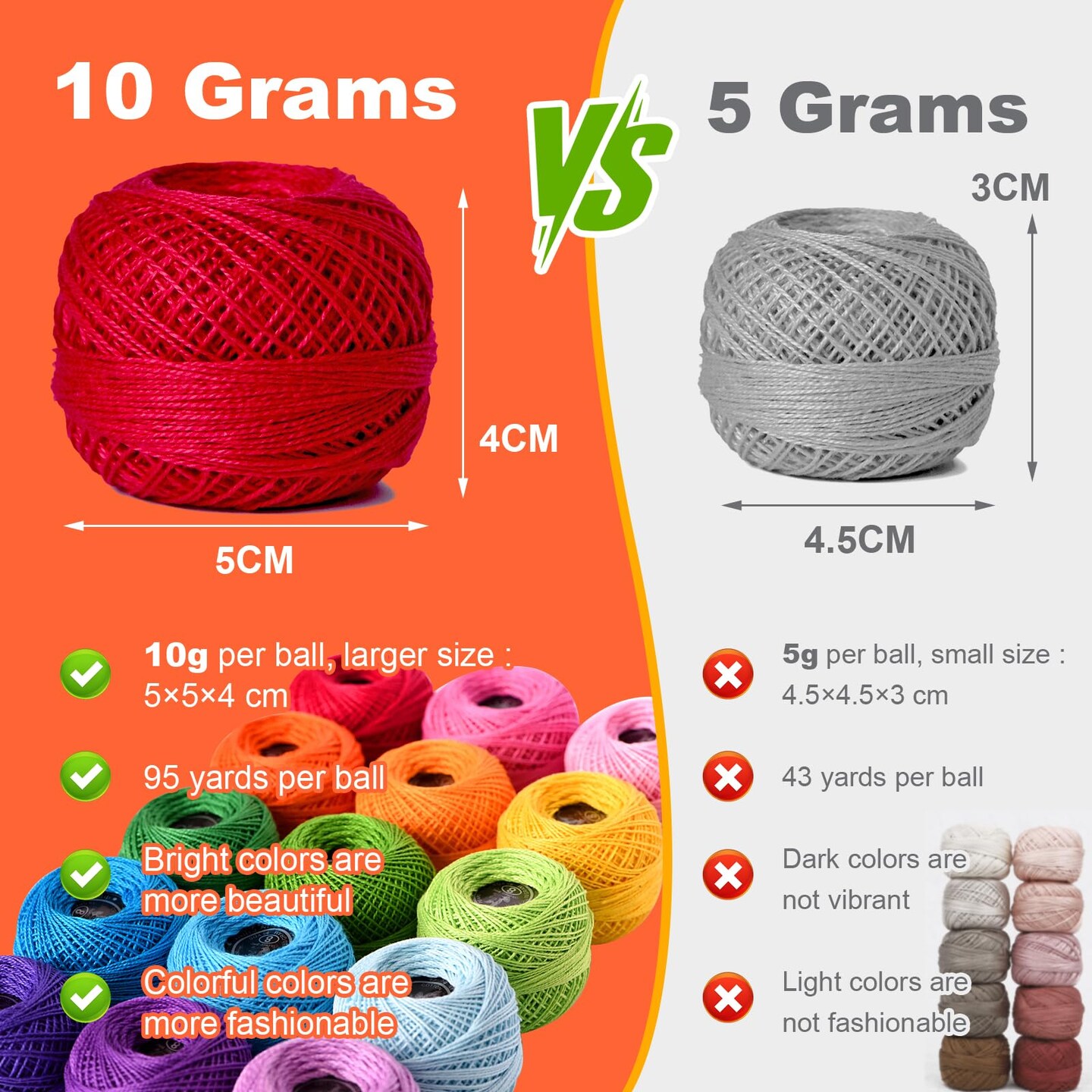 Soft 1500Y 15 Pearl Balls Cardinal Size 8 Rainbow Colors for Crochet Hardanger Cross Stitch Needlepoint Hand Embroidery