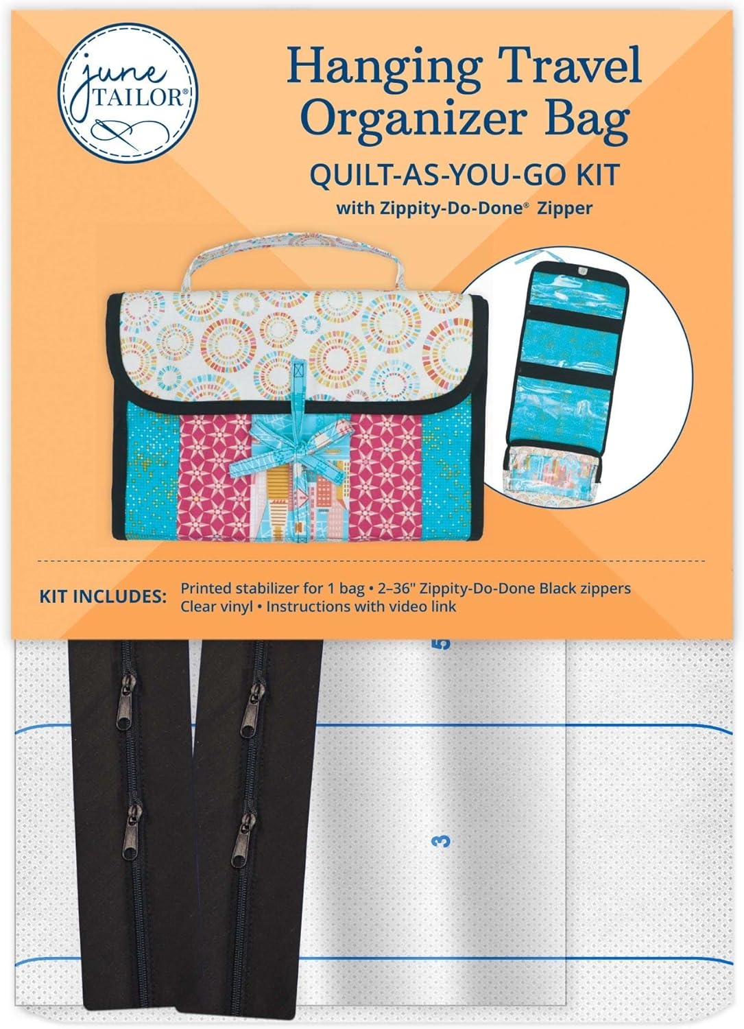 AccuQuilt Hanging Travel Organizer Bag Quilt-As-You-Go Kit with Zippity-Do-Done Zipper