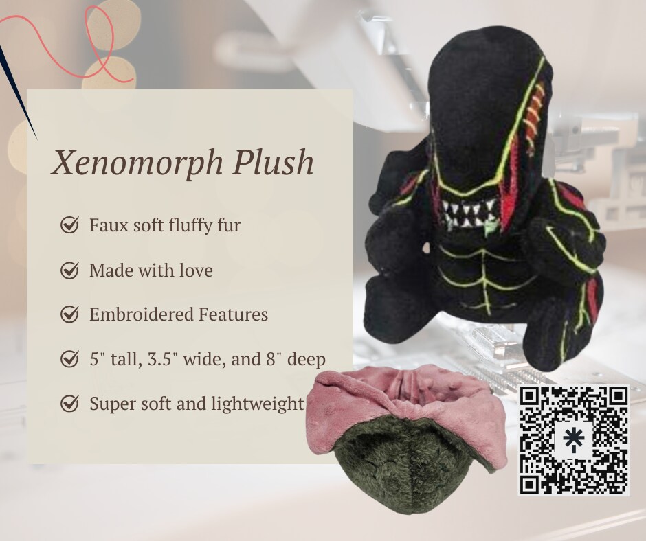 Xenomorph Alien PlushBlack and Red with EGG - Soft Minky, Ready to
