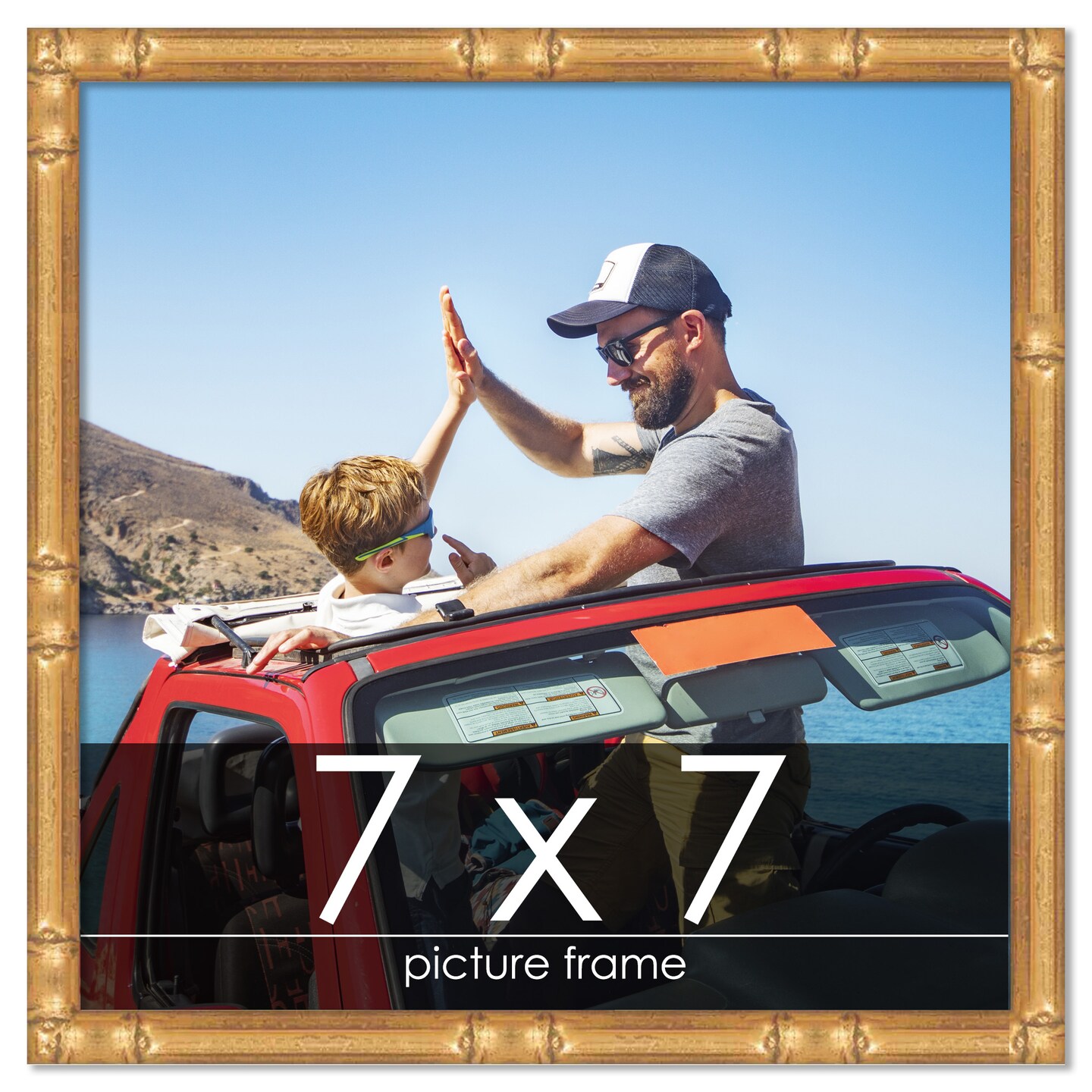 7x7 Thin Bamboo Picture Frame with UV-Resistant Acrylic & Acid Free Backing, Available in 2 Finishes - Gold and Brown