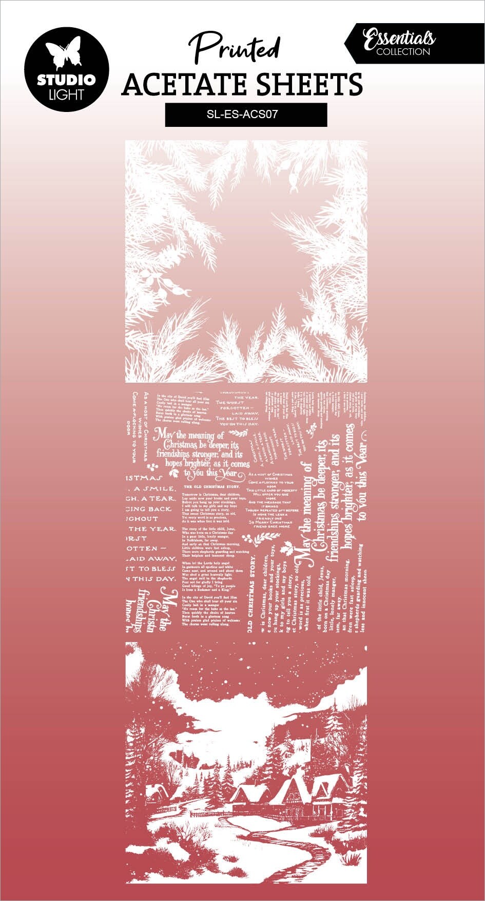Studio Light Essentials Acetate Sheet 6/Pkg-Nr. 07, Snowy Town, Pine &#x26; Verses