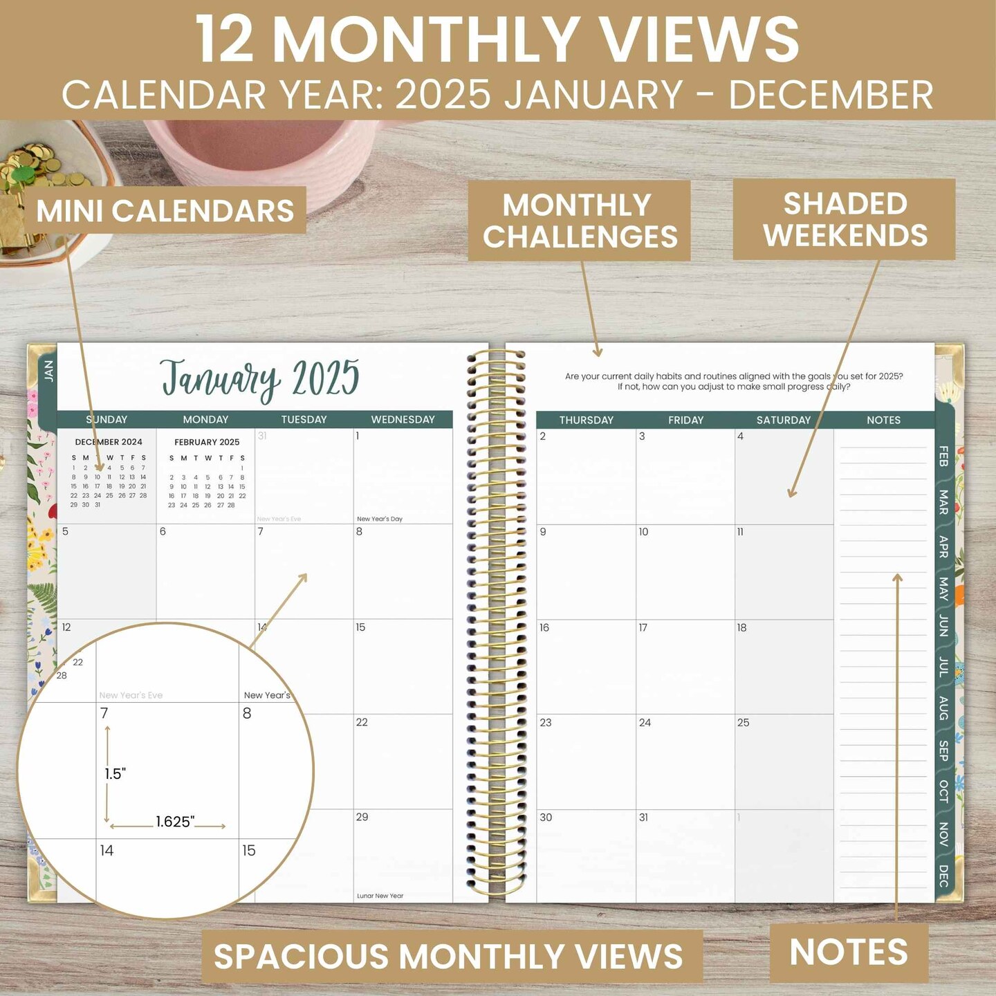 bloom daily planners 2025 Vision Planner, 7.5&#x22; x 9&#x22;, Garden Party, Beige