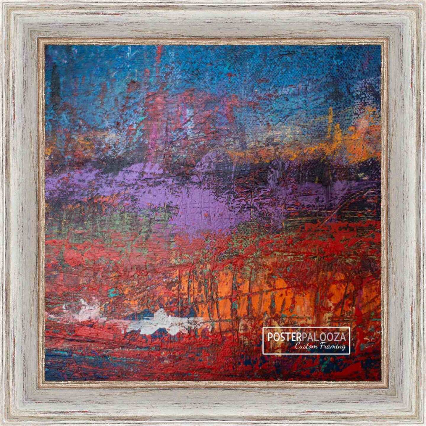 Square Weathered White Picture Frame - UV Acrylic, Foam Board Backing, Hanging Hardware