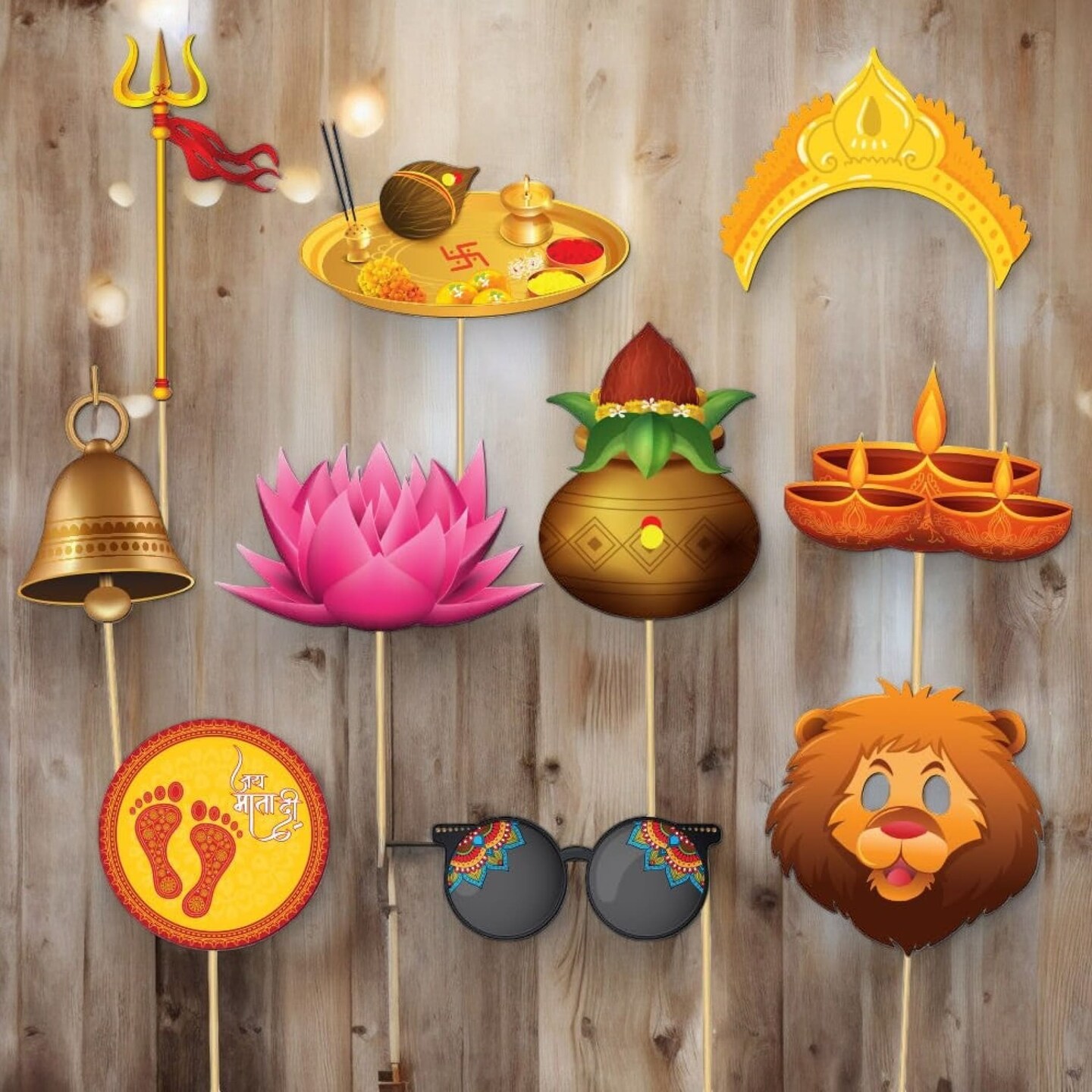 10 Pcs Navratri Photo Booth Props Kit Jai Mata Di Decoration Item Navaratri Hindu Festival Celebration Party Favors Decorations Kit for Photoshoot Home Indoor Outdoor Decor