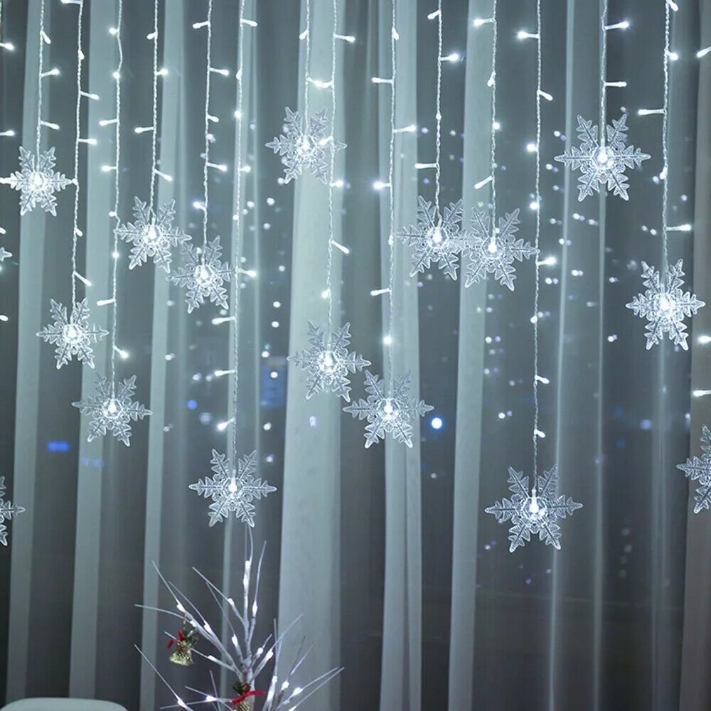 Kitcheniva 96 LED Christmas Curtain Window Snowflake String Fairy Lights