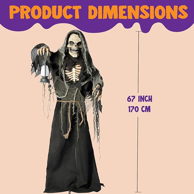 Grim Reaper Animated Decoration with Spooky and Light-Up Eyes/Creepy Sound/Moving Arms &#x26; Head (Sound Activated) for Halloween Decorations Outdoor Indoor