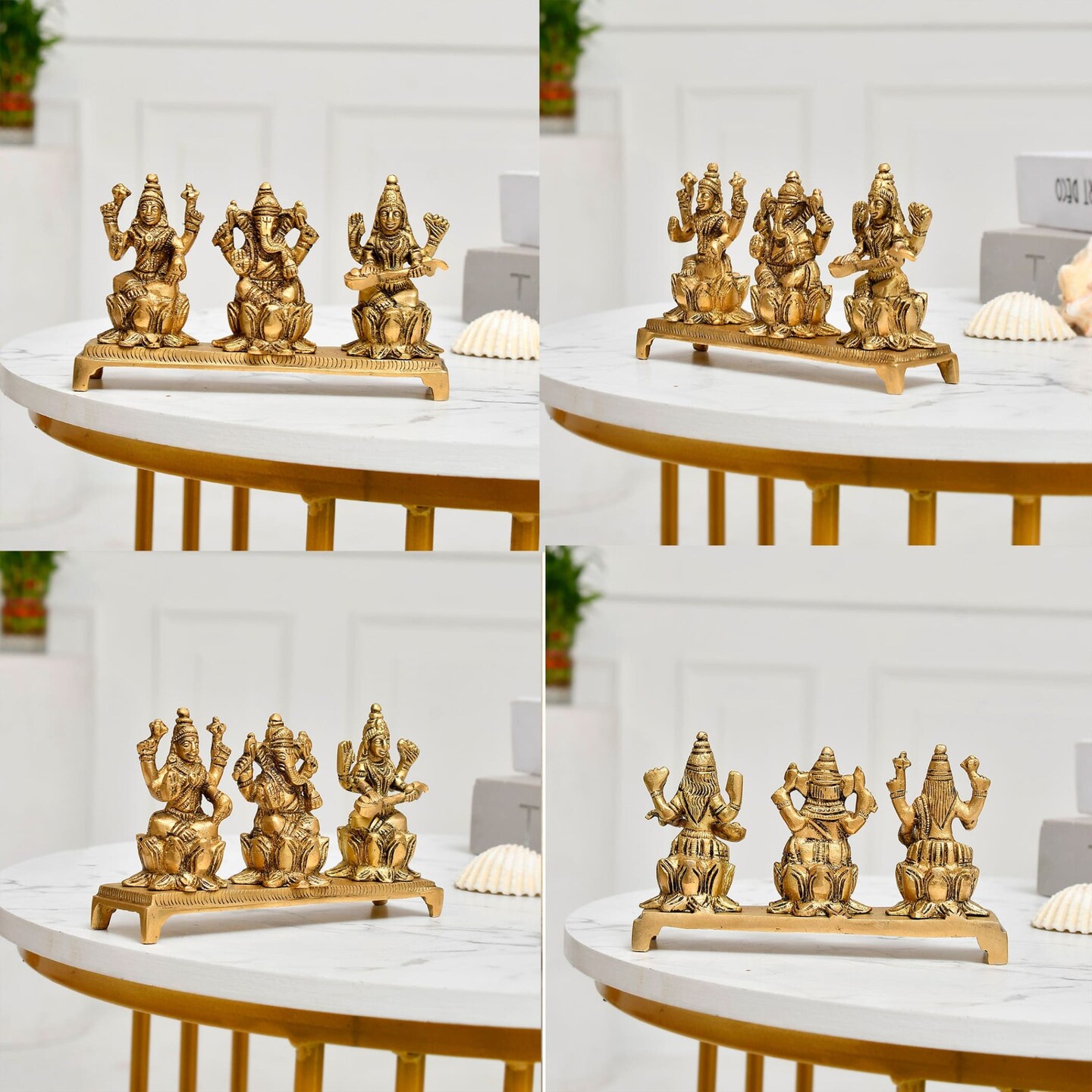 Laxmi Ganesh Saraswati Statue Brass Religious Figurine Hindu God Ganesha and Goddess Lakshmi Saraswati Idol Murti for Puja Room Home Temple Mandir Decor - Diwali Housewarming Gift (3 Inch)