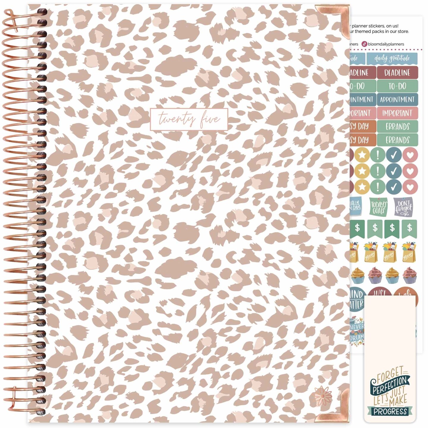 bloom daily planners 2025 Hard Cover Planner, 8.5&#x22; x 11&#x22;, Tan Leopard