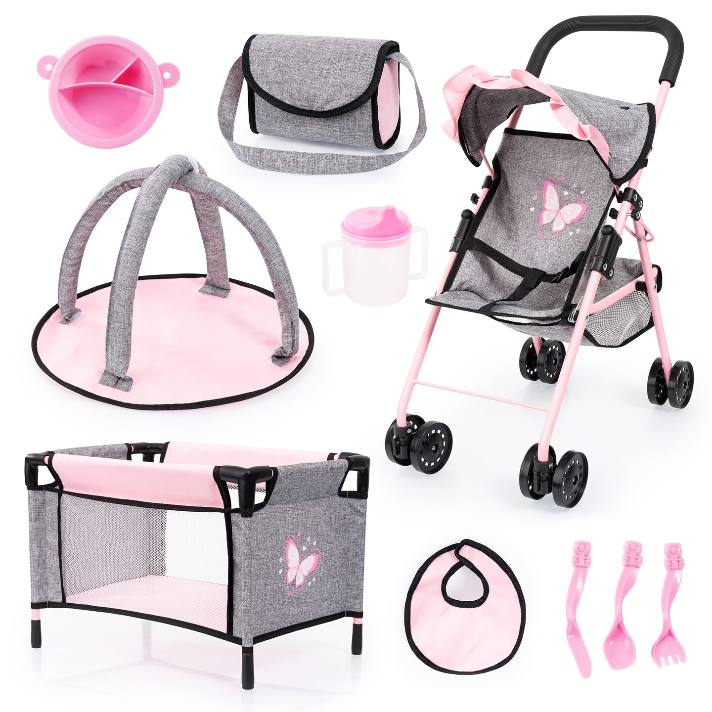 Doll Buggy Set W/ Accessories, 10 Pieces