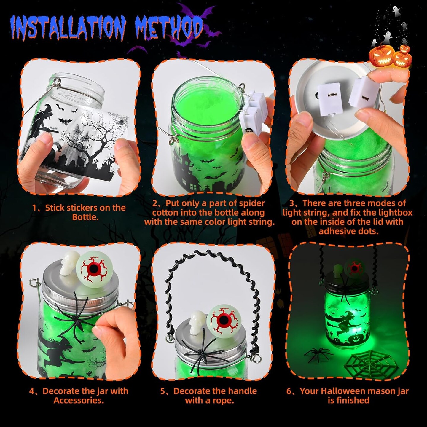 Mason Jar with Accessories Halloween Crafts for Kids Adults Halloween Garden Creative Activities Halloween Decoration Art Project Gifts