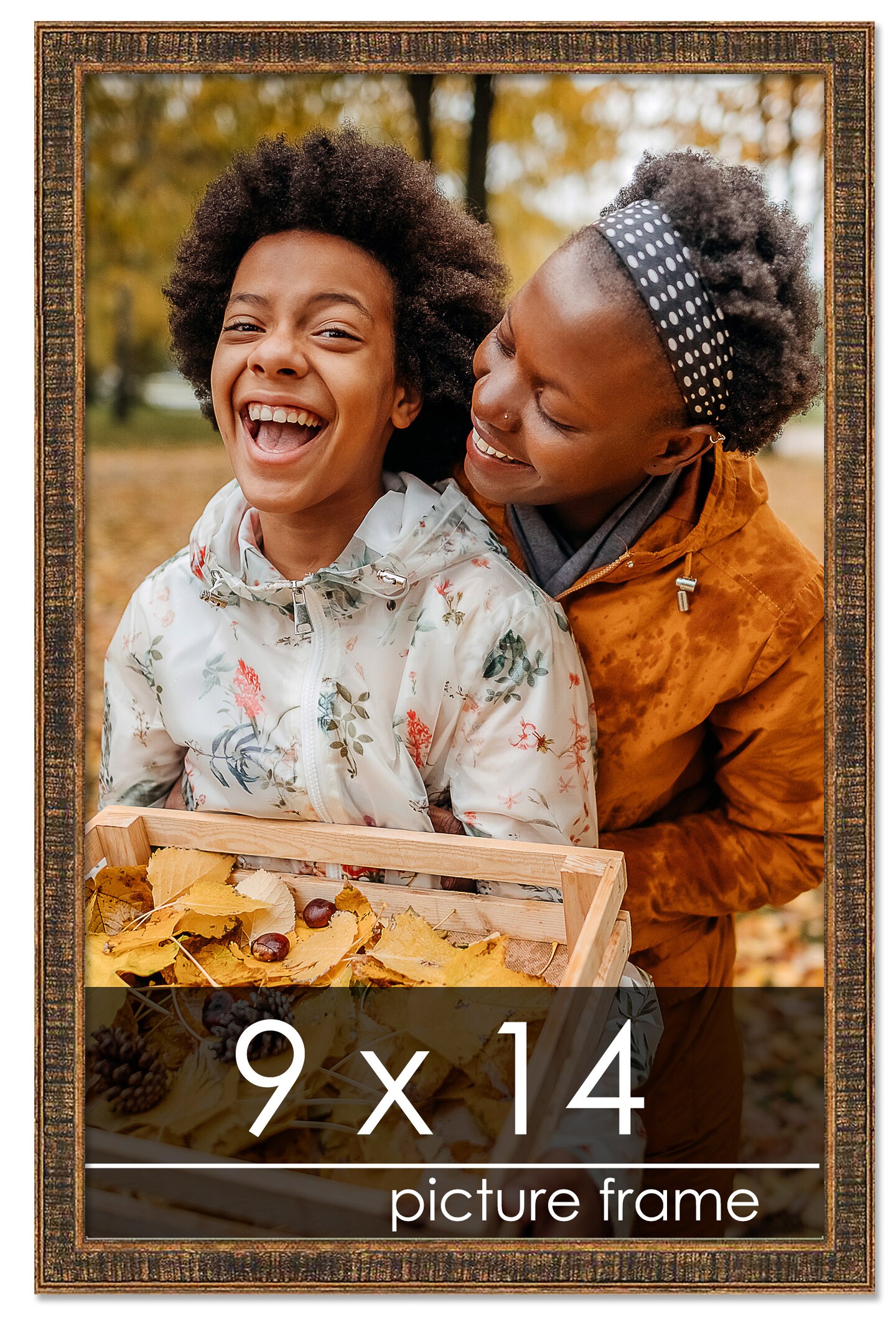 Photo Size Textured Gold Picture Frame - UV Acrylic, Foam Board Backing, Hanging Hardware